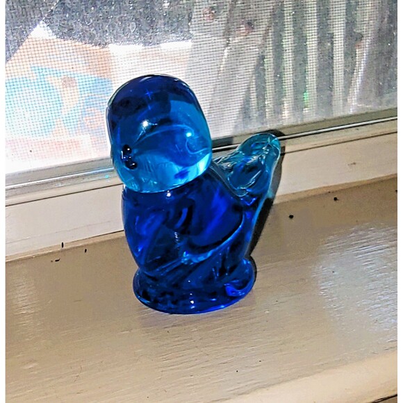 VTG Crystal Hand Blown Bluebird of Happiness Sea Blue Glass Figurine Signed 3"H - Picture 1 of 16